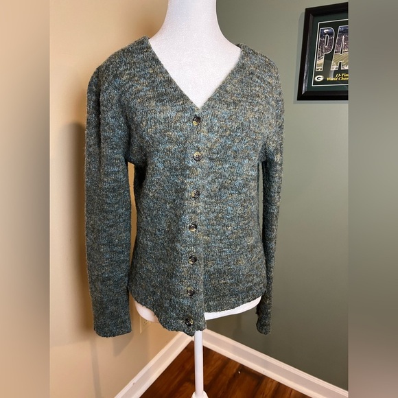 Vintage Casual Corner Blue Green Wool Blend Button Front Grannycore Cardigan Med - Picture 1 of 7